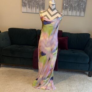 Multicolor Pleated Maxi Dress